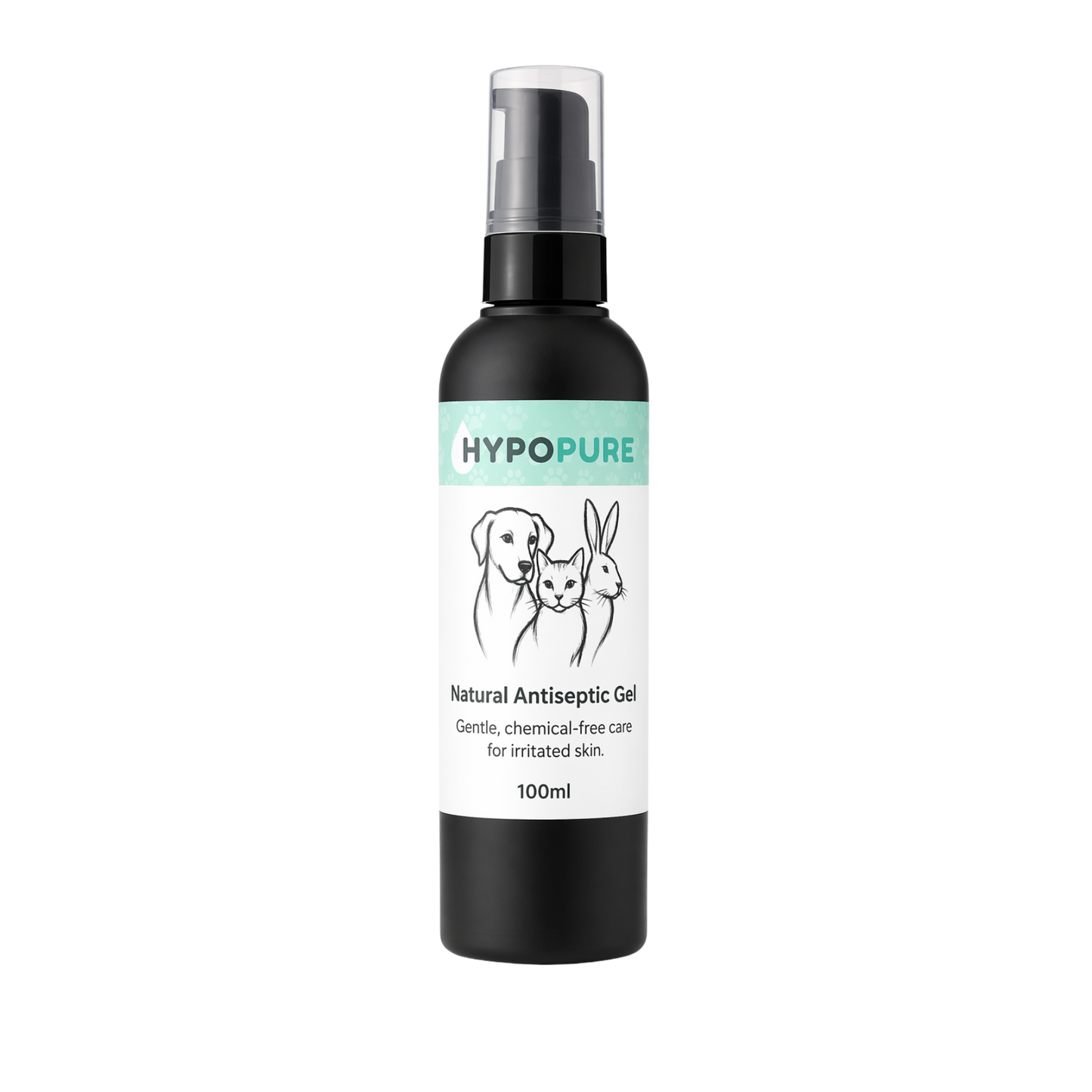 Hypopure natural antiseptic gel bottle on a white background